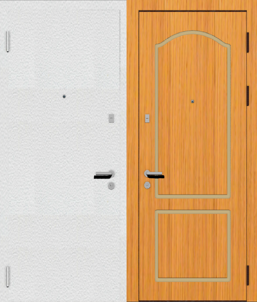 Входная металлическая дверь с шпонированной внутренней отделкой с рисунком P и порошковым напылением снаружи 